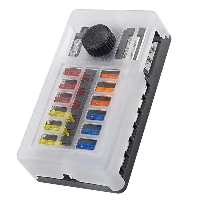 12 Volt Fuse Block, Marine Boat Fuse Block Waterproof 12 Way Automotive Fuse Box With 12 Ground Negative Busbar [100 Amp Max] [A