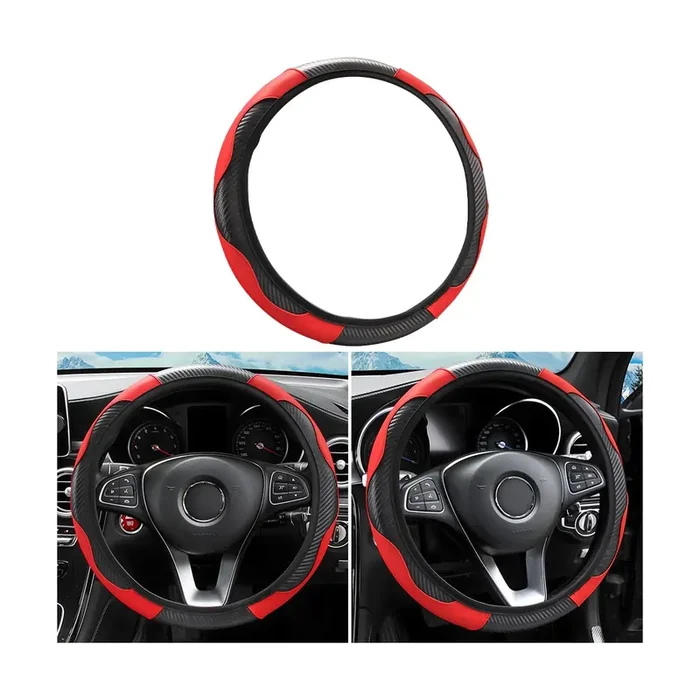 15 Inch Car Steering Wheel Cover, Carbon Fiber Microfiber Leather Elastic Stretch, Anti-Slip Breathable Steering Wheel Protector