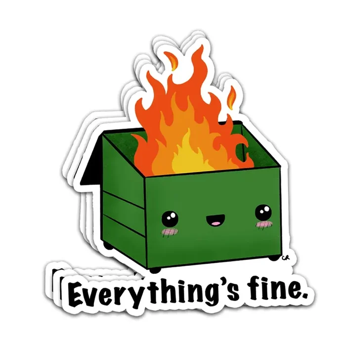 3 Pcs – Funny Dumpster Fire Meme Sticker 3X4 Inch, I‘M Fine It‘S Fine Everything Is Fine Gifts For Coworkers, Friends, Laptop Bo