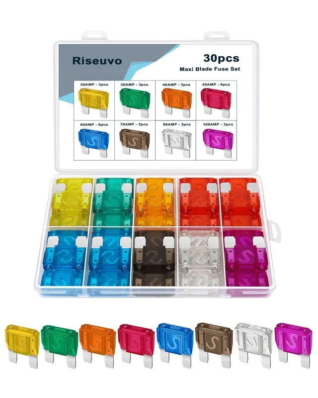30 Pcs Maxi Fuses Assortment Kit – 32V Blade Automotive Fuse For Auto, Car, Truck, Rv (20A, 30A, 40A, 50A, 60A, 70A, 80A, 100A)