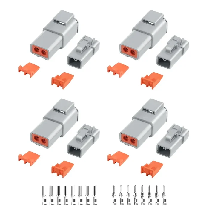 32 Pcs Deutsch Dtp Connector Kit 2 Pin Automotive Waterproof Connectors 4 Sets With Size 12 Stamped Contacts Gauge 14-12 Awg Wire Size,25A