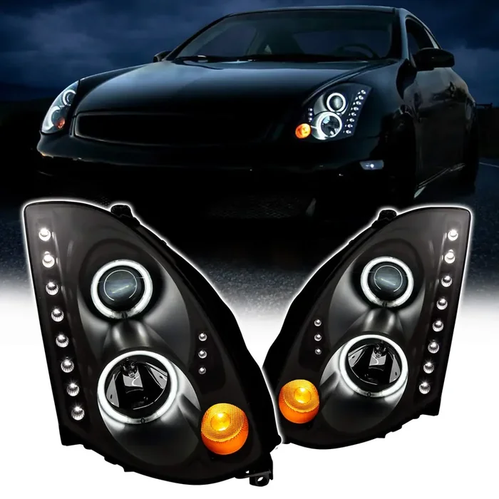 Amerilite For 2003-2007 Infiniti G35 2 Door Coupe Dual Xtreme Led Halo Led Projector Chrome Replacement Headlights Set (Hid Compatible) – Passenger And Driver Side