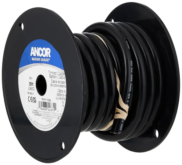 Ancor 114010 Tinned Copper Battery Cable, 2 Awg (32Mm2), Black – 100Ft