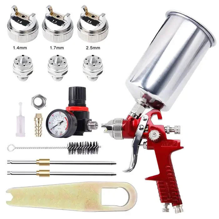 Bang4Buck High Performance Hvlp Gravity Feed Spray Gun With 1.4Mm 1.7Mm 2.5Mm Fluid Tips, 1000Cc Aluminum Cup For Auto Paint, Pr