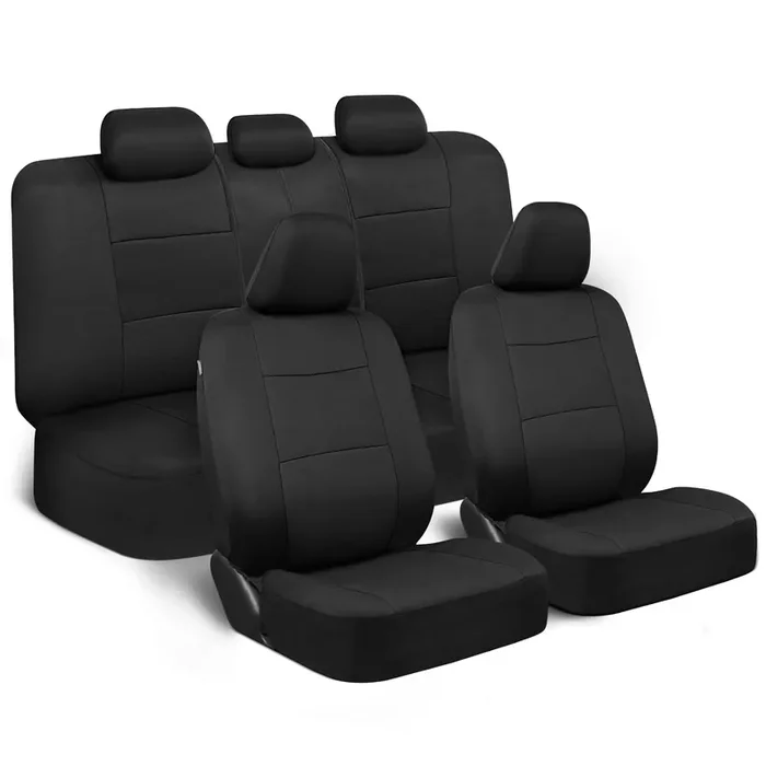 Bdk Polypro Car Seat Covers Full Set In Solid Black, Front And Rear Split Bench Seat Covers For Cars, Easy To Install Car Seat Cover Set, Car Accessories For Auto Trucks Van Suv – Solid Black