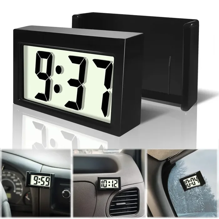 Betus Car Dashboard Digital Clock – Vehicle Adhesive Clock With Jumbo Lcd Time & Day Display – Mini Automotive Stick On Watch For Car Truck Dashboard & Air Vent(Black)