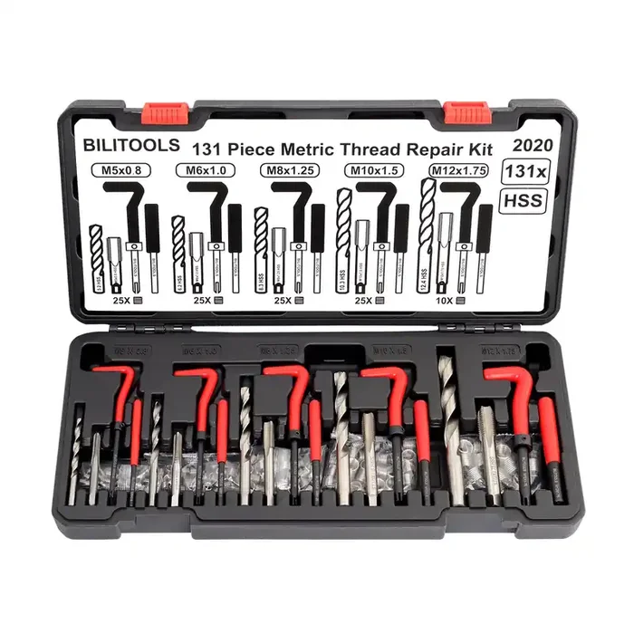 Bilitools Thread Repair Kit Metric, 131-Piece Hss Drill Helicoil Repair Kit M5 M6 M8 M10 M12