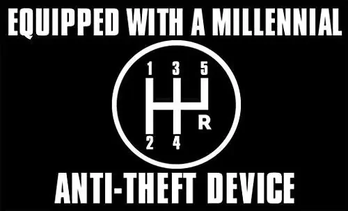 Black Medium – Equipped With A Millennial Anti Theft Device Sticker (Funny Stick Shift Manual Car (4.5 X 7.5 Inch)