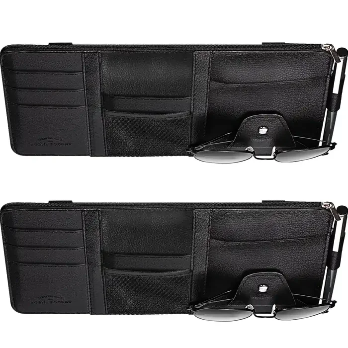 Boao 2 Packs Car Sun Visor Organizer, Sunglasses Holders For Car Sun Visor Pu Auto Interior Accessories Storage Travel Document
