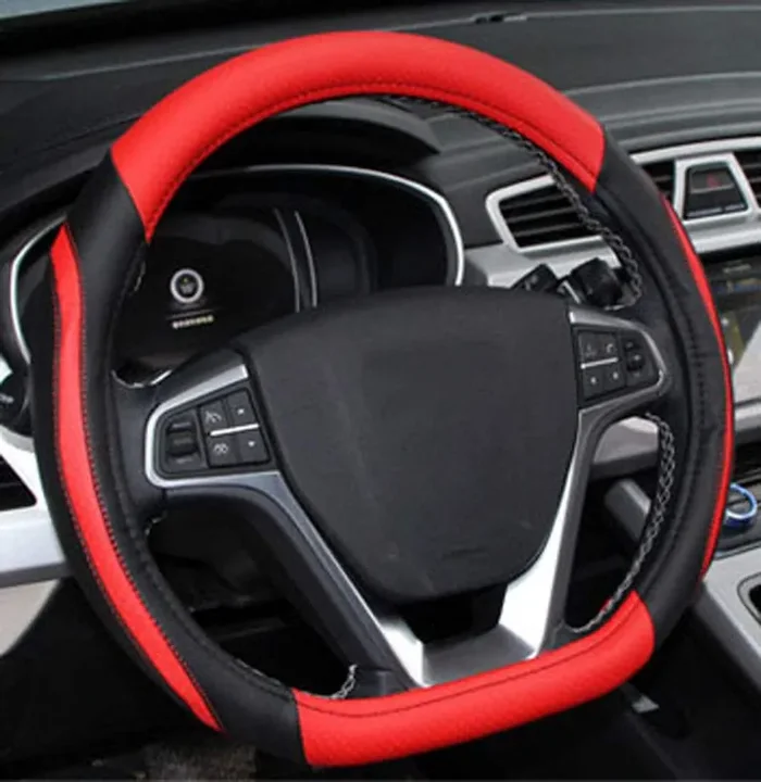 Builllin D Cut Steering Wheel Cover – D Shaped Flat Bottom Microfiber Leather Anti-Skid Breathable Fit 14.5‘-15‘ (Red)