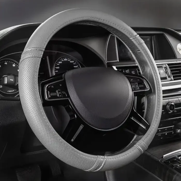 Car Pass Classical Leather Automotive Universal Steering Wheel Covers,Universal Fit For Suvs,Trucks,Sedans,Cars,Vans(Gray)
