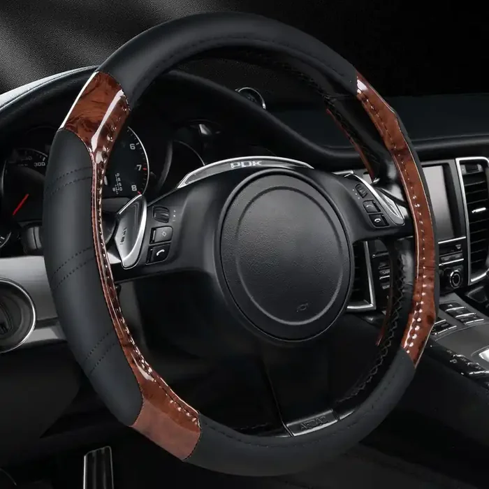 Car Pass Wood Grain Microfiber Leather Sporty 14.5-15 Inch Steering Wheel Cover Universal Fits For 95% Truck,Suv,Cars, Anti-Slip