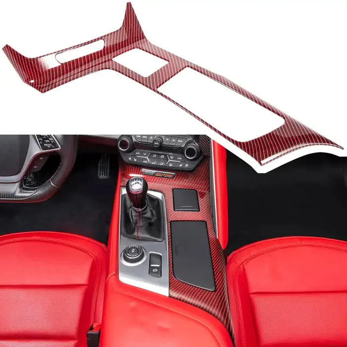 Carbon Fiber Look Control Gears Panel Protective Cover For Chevrolet Corvette C7 Z06 Z51 Zr1 Stingray Grand Sport 2014 2015 2016 2017 2018 2019 Center Console Shift Trim Interior Accessories (Red)