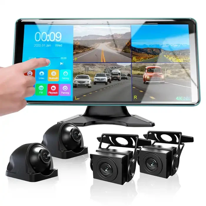 Ciascy 4K Backup Camera 4Ch Dash Cam With 10.36‘‘ Quad Split Touch Screen & 4 Ahd Front Rear Sides View Camera W/Dvr Recording M