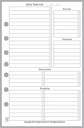 Classic Size Daily Task Planner Insert, Sized And Punched For 7-Ring Notebooks Such As Franklin, Etc (55 X 85)