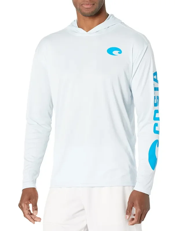 Costa Del Mar Men‘S Tech Hood Performance Long Sleeve Shirt, Arctic Blue, X-Large