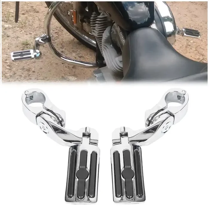 Ecotric 1.25‘‘ Motorcycle Highway Footpegs Foot Pegs W/Quick Clamps Compatible With Harley Davidson Touring Road King Street Glide Honda Kawasaki Suzuki Yamaha Crash Bar Engine Guards – Short Angle