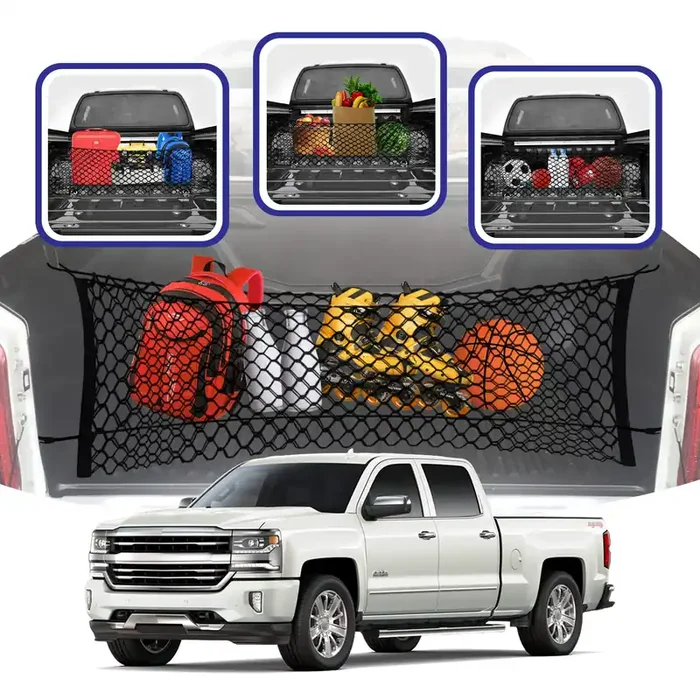 Envelope Style Trunk Mesh Cargo Net For Chevy Silverado Accessories 2013-2024 – Premium Trunk Organizers And Storage – Cargo Net