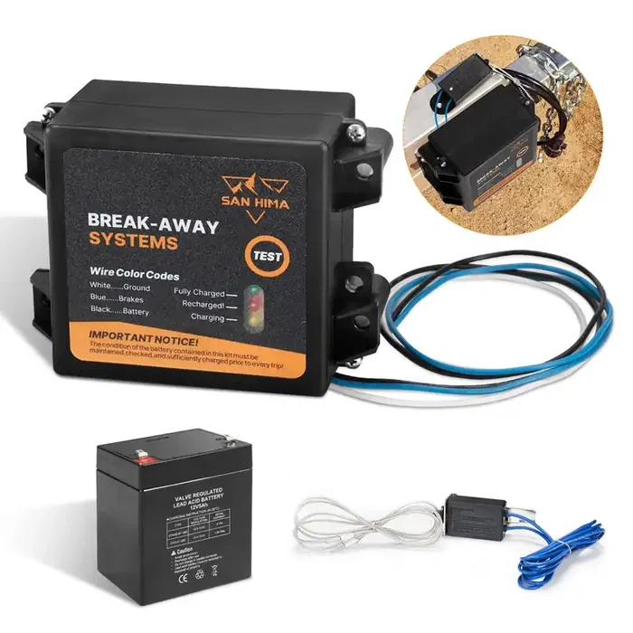 Fieryred Led Test Trailer Brakes Breakaway Kit With Battery And Switch, Side Load Break-Away Controller System, Built In 12V 5Am