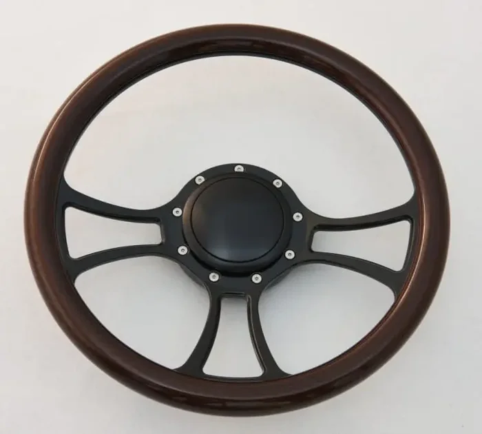 Flashpower 14‘‘ Billet Half Wrap 9 Bolts Steering Wheel With 2‘‘ Dish And Horn Button(Walnut Wood)
