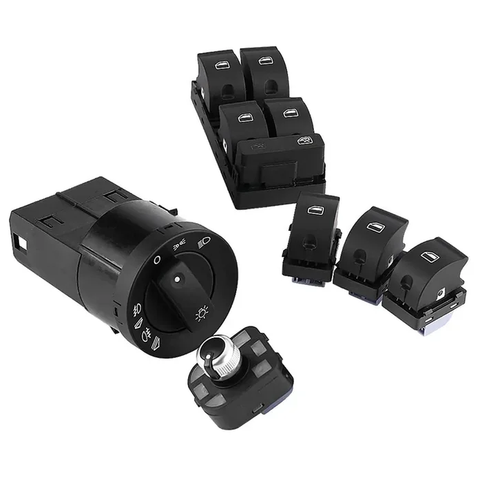Headlight Switch, 6Pcs Car Headlight Mirror Window Master Control Switch Kit For A4 B6 B7 2002-2008