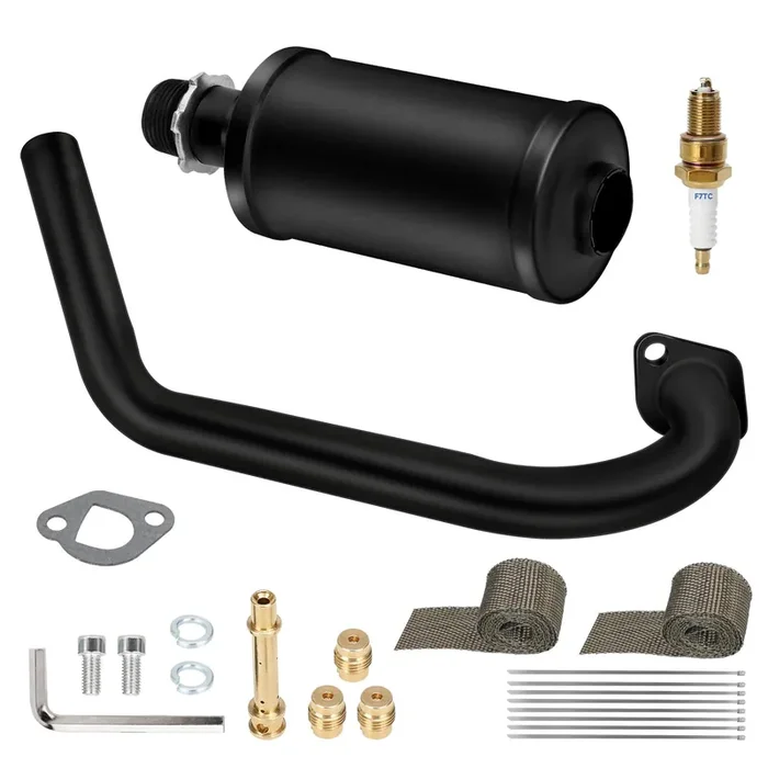 Hiaors Racing Exhaust Pipe Muffler Main Jet Kit For Predator 212Cc 196Cc 224Cc 6.5Hp Coleman Ct200U Bt200X Ct200U-Ex Mini Bike Kt196 Go Kart Baja Warrior Mb165 Mb200 Performance Parts With Heat Shield