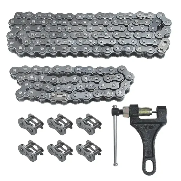 Holato Front 420 Roller Chain 42 + Rear 90 Link With Drive Chain Breaker Kit For 196Cc 212Cc 6.5Hp Coleman Ct200U Ct200U-Ex Bt200X Baja Warrior Hensim Massimo Mb165 Mb200 Mini Bike Heavy Duty Parts