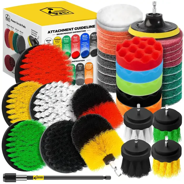 Holikme 40 Piece Drill Brush Attachment Set Scrub Pads Scouring Pads Power Scrubber Brush With Extend Long Attachment All Purpos