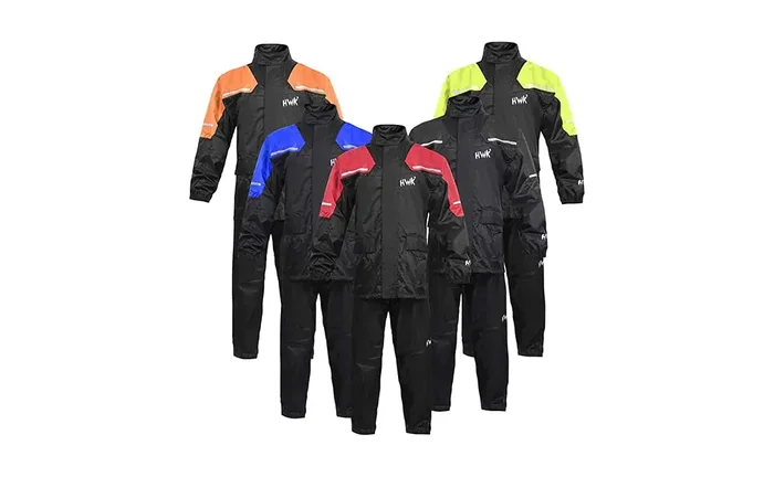 Hwk Motorcycle Rain Suit For Men And Women, Two-Piece Waterproof Motorcycle Rain Gear With Reflective Rain Jacket And Rain Pants For Weatherproof All-Season Riding, Red, X-Large