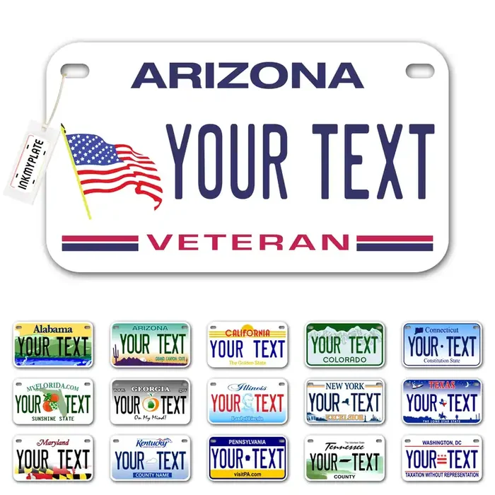 Inkmyplate Personalized Arizona Vet Small License Plate Motorcycle 7X4 In 3 Sizes Custom License Plates For Kids Bicycles