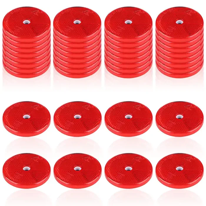 Kingdder 32 Pcs Front Reflector Round Reflector For Driveway Fence Gate Posts Trailers Safety Reflectors With Center Mounting Holes Automobiles Boats Mailboxes Reflector (Red)