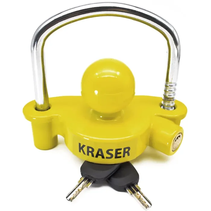 Kraser Kr815 Trailer Coupler Lock, Anti-Picking Anti-Drilling Curved High Security Key, Heavy Duty Reinforced Steel, Bright Yell