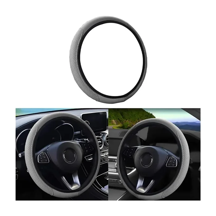 Leather Car Steering Wheel Cover, Anti-Slip Breathable Microfiber Leather Steering Wheel Protector For Women Men, Universal 15‘‘ Elastic Soft Odorless, Car Accessories For Car, Truck, Suv (Gray)