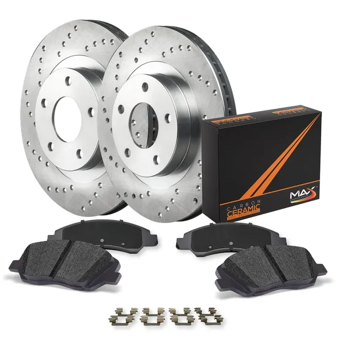 Max Advanced Brakes Front Brake Kit For 2006-2018 Toyota Rav4 W/3Rd Row Seating W/11.65‘ Diameter Front Rotor Replacement Cross Drilled Disc Brake Rotors And Ceramic Brake Pads