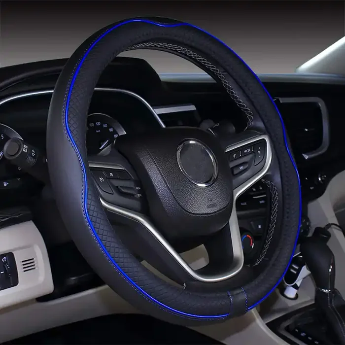 Mayco Bell Large Size Steering Wheel Cover Anti-Slip,Safety,Soft,Breathable,Durable,Full Surround,Comfortable Grip Microfiber Leather (15.5-16 Inch, Black Dark Blue)