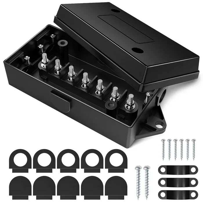 Mictuning 7 Way Electrical Trailer Junction Box – 7 Gang Trailer Wire Connection Box Weatherproof For Rewiring Camper Rv Caravan