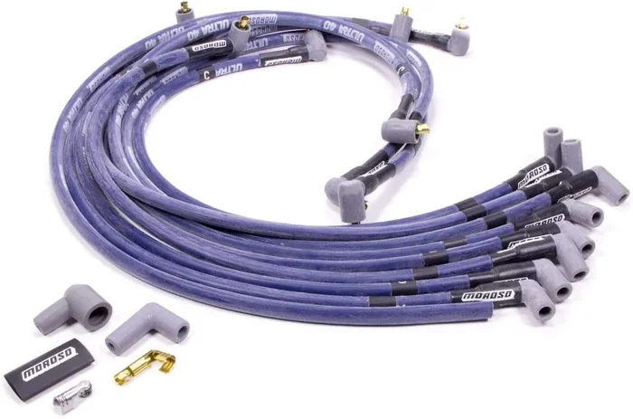 Moroso 73605 Ultra 40 Blue Custom Wire Set (Sleeved, SBC, Under Header/Non-HEI, 90? Boots)