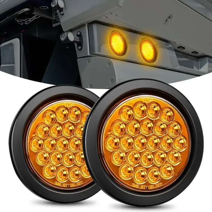 Nilight 4Inch Round Trailer Tail Light 2Pcs 24Led Amber Turn Signals Light W/Flush Mount Grommets Plugs Ip67 Waterproof For 12V