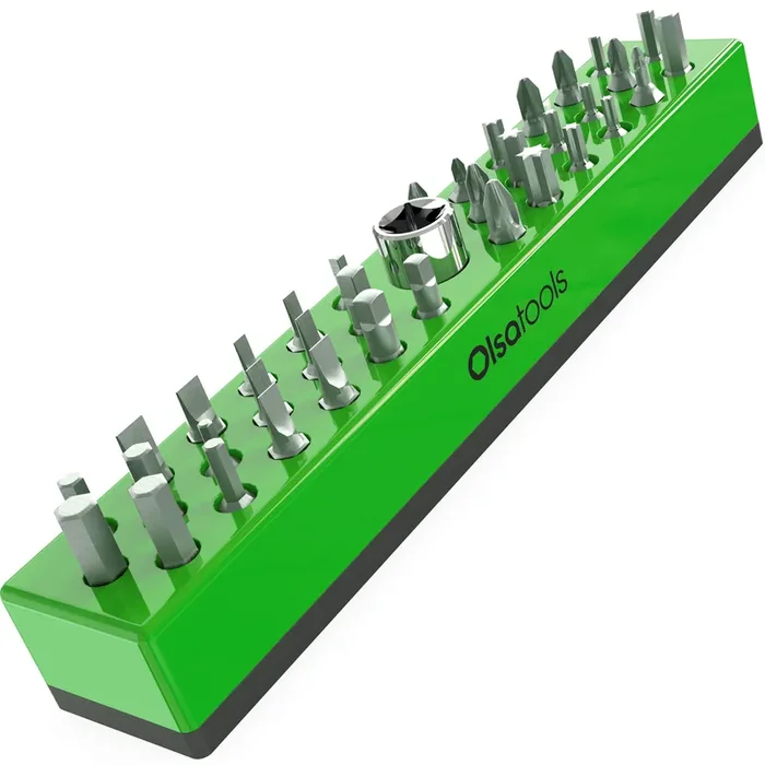 Olsa Tools Hex Bit Organizer With Magnetic Base Magnetic Hex Bit Organizer For Your Specialty, Drill Or Tamper Bits (Green)