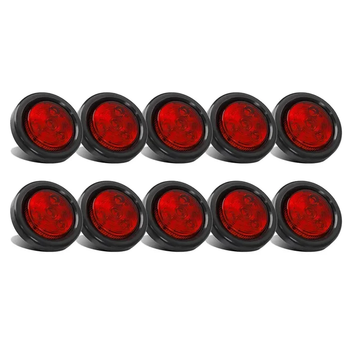 Partsam 10X Red 2‘ Round Sealed Clearance Marker Light 4Led Grommet & Pigtails W Reflex Lens, [Dot Approved] 2 Inch Round Led Marker Lights, 2 Inch Round Led Trailer Lights, 2 Inch Round Led Lights