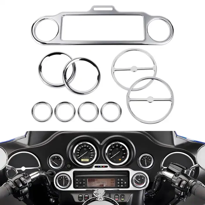Pbymt 9 Pcs Stereo Accent Speedometer Speaker Trim Circle Covers Compatible With Harley Touring Electra Street Glide Trike Models 1996-2013
