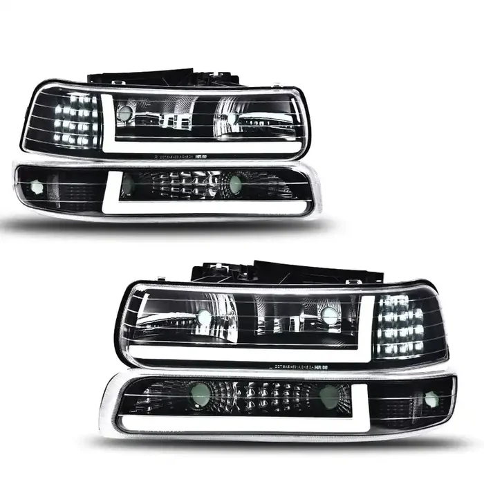 Pit66 Led Headlights, Compatible With 99-02 Chevy Silverado 1500 2500/01-02 Silverado 1500Hd 2500Hd 3500/00-06 Tahoe Suburban 1500 2500 Clear Lens Black Housing Clear Reflector