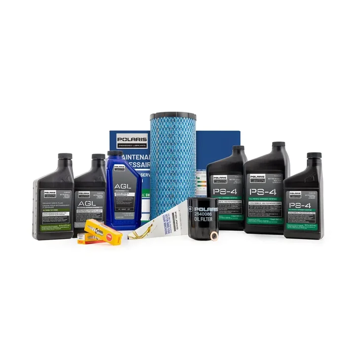 Polaris Service Kit For General 1000/Xp 1000 Or Rzr Trail S/S 1000 Models, Includes Demand Drive Fluid, Agl Fluid, Ps-4 5W-50 Full Synthetic Oil, 1 Air Filter, 1 Oil Filter, 2 Spark Plugs – 2830544