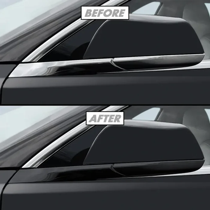 Slickmod Chrome Delete Blackout Vinyl Overlay For Tesla Model 3 (3. Mirror Trim, Satin Black)