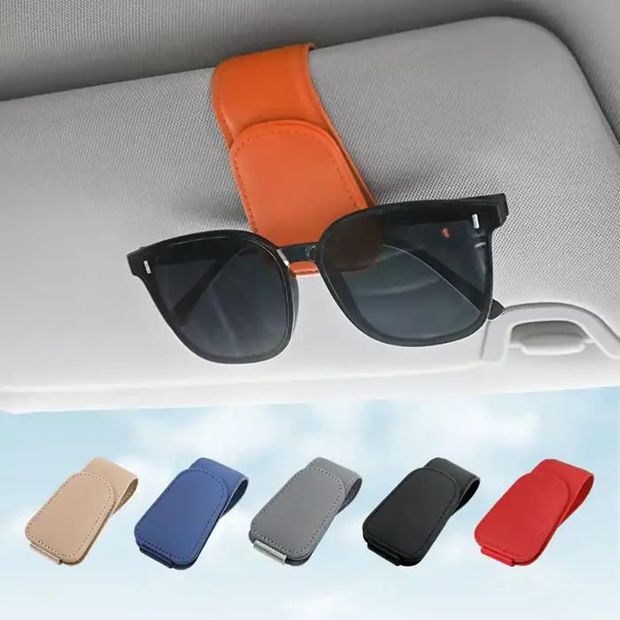 Sunglass Holder For Car Visor Sunglasses Clip Magnetic Leather Glasses Eyeglass Holder Truck Car Interior Accessories Universal