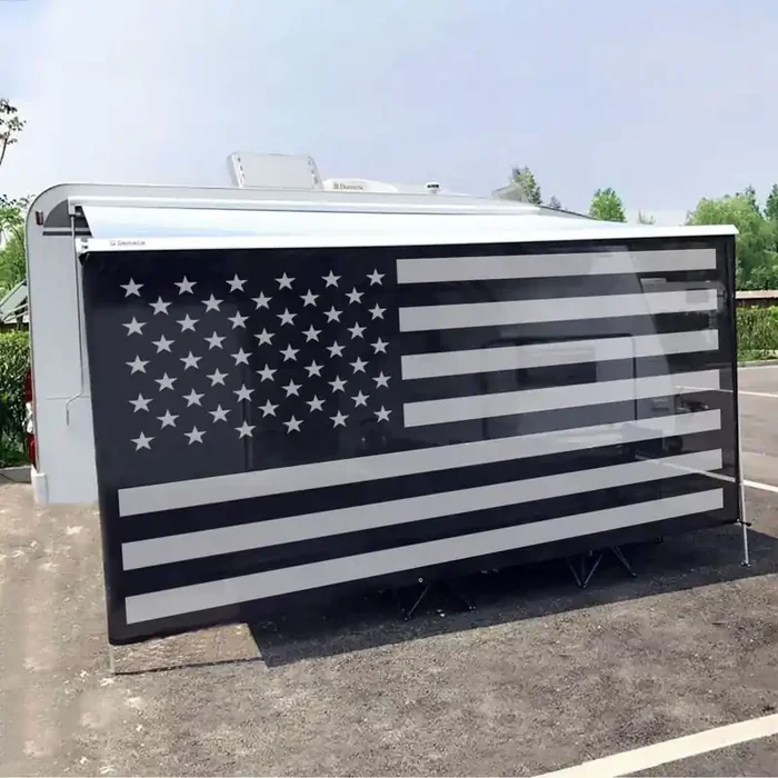 Tentproinc Rv Awning Sun Shade Screen 7‘ X 10‘ 3‘‘ ( American Flag ) Black Mesh Sunshade Camper Trailer Awning Shade Screen Uv B
