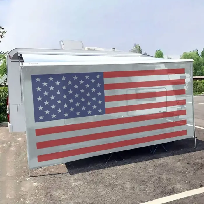 Tentproinc Rv Awning Sun Shade Screen 7‘ X 11‘ 3‘‘ (American Flag) Gray Mesh Sunshade Camper Trailer Awning Shade Screen Uv Bloc
