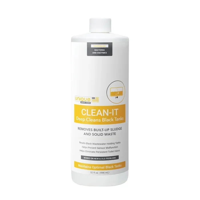 Unique Clean-It RV Black Tank Cleaner, 32 oz. Enzyme Deep Cleaner for Waste Buildup & Odor Elimination, Formerly Tank Cleaner
