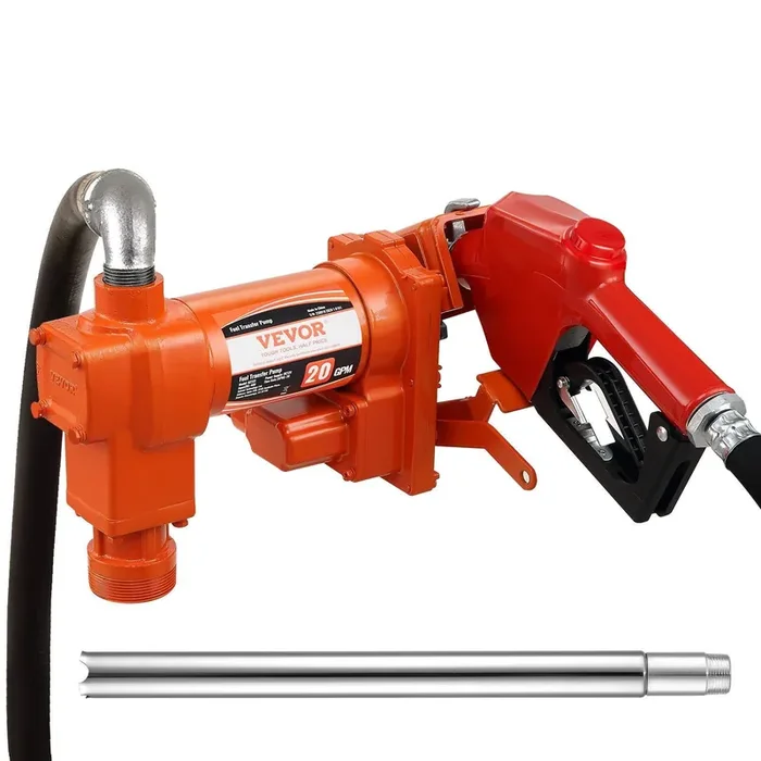 Vevor Fuel Transfer Pump, 12V Dc 20 Gpm 1/4 Hp, Gasoline Extractor Pump With Automatic Nozzle, Discharge Hose & Suction Pipe For