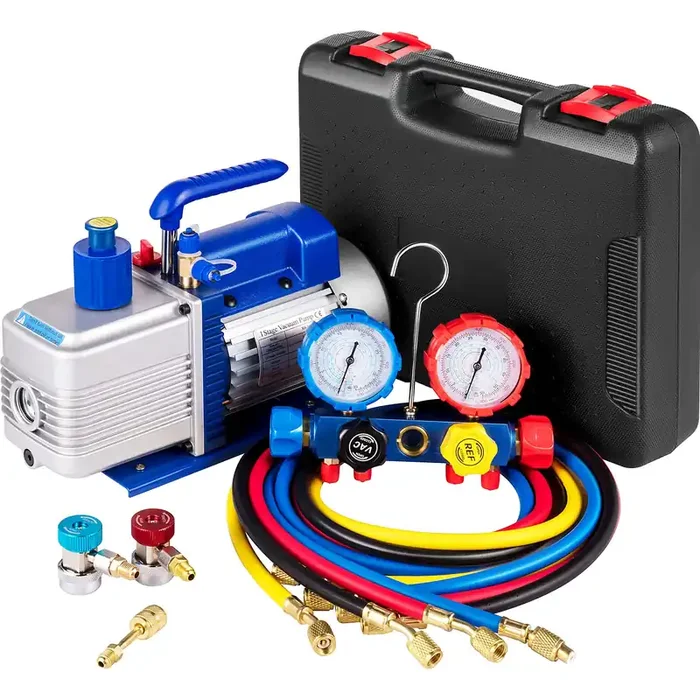 Vevor Vacuum Pump 4.8Cfm 1/3 Hp Single Stage Hvac A/C Refrigeration Kit 5Pa Ultimate Vacuum Manifold Gauge Set R410A R134A R22 H